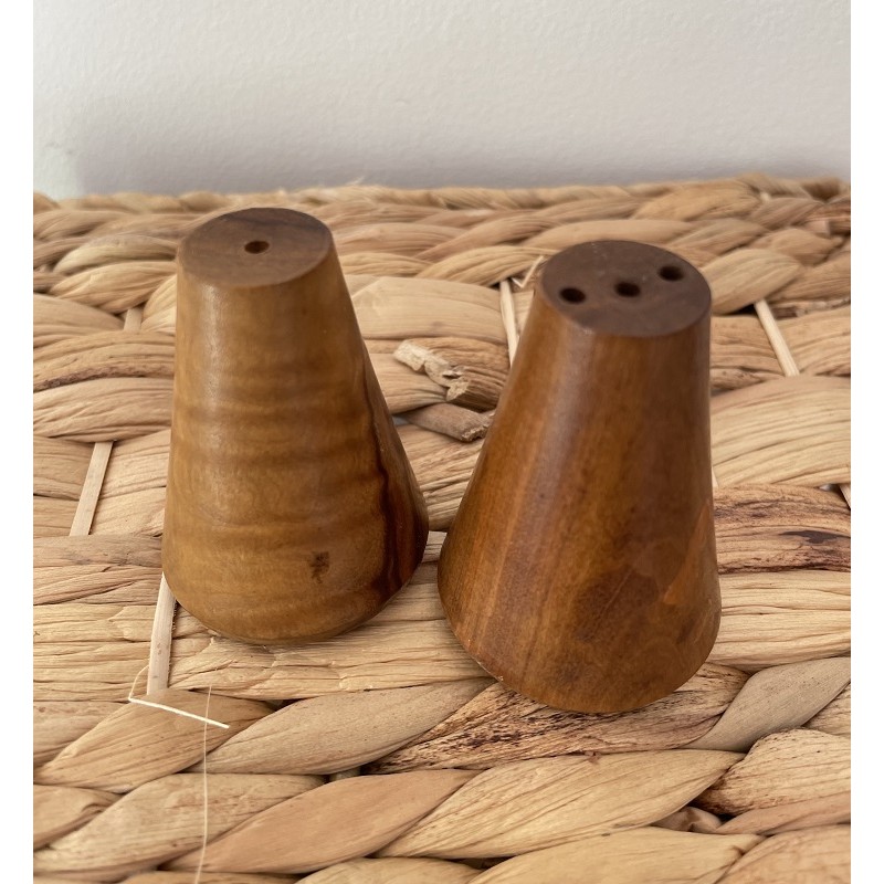 Duo de petites salière et poivrière en bois style scandinave 1960s