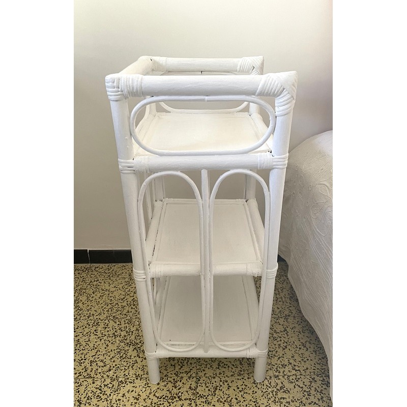 Chevet Petit Meuble D Appoint En Rotin Bambou Et Bois Peint En Blanc