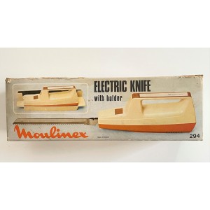 Ancien Couteau electrique Moulinex blanc et orange Déco Vintage