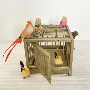 Cage dorée vintage en bois