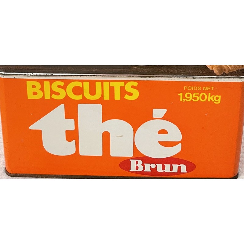 Ancienne Grande Boite En Fer Biscuits Th Brun Orange Et Blanche